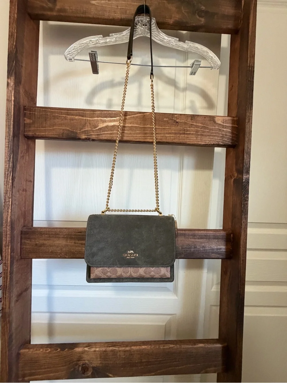 Coach Klare Olive Suede & Khaki Signature Chain Shoulder Bag